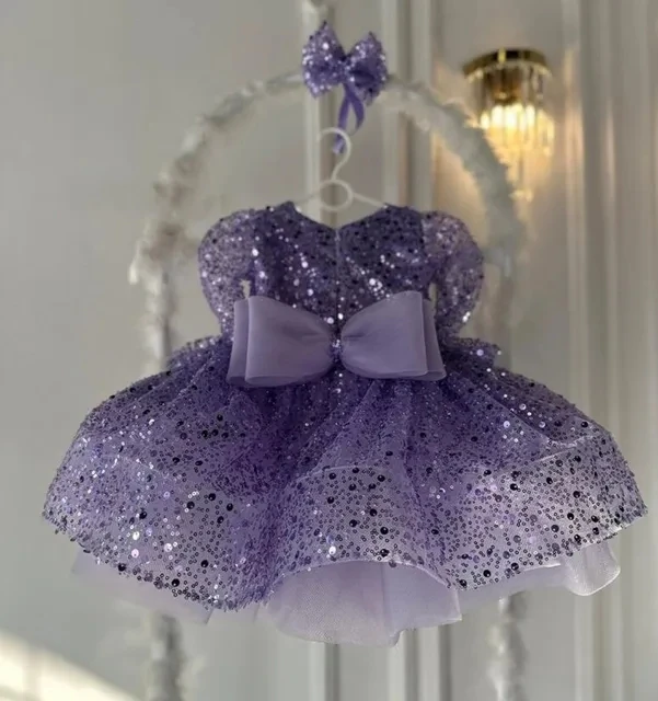 Luxurious Glitter Lush Girl Party Dresses Elegant Fluffy Girl Princess Dress Shiny Pearls luxurious Birthday Wedding Dress Girl