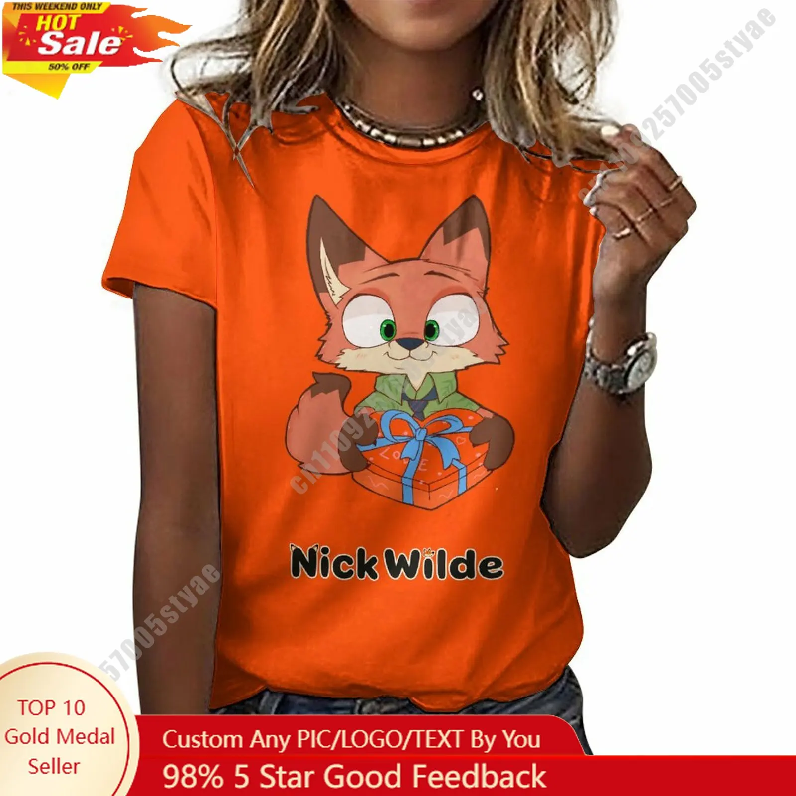 

Nick Wilde T Shirt Disney Cartoon Custom Your Own Cotton Tee Personalized Photo Text Print Casual Street Style Short Sleeved Top