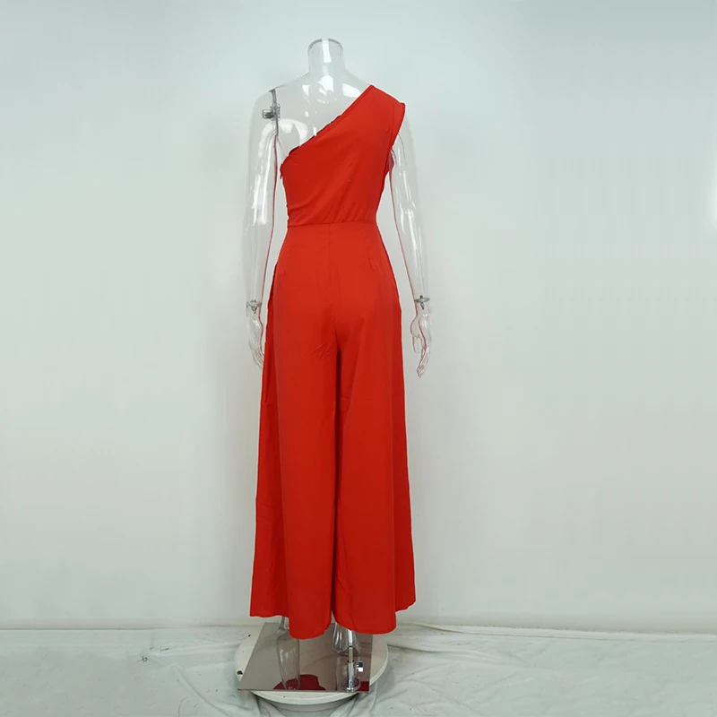 OMSJ 2025 أنيقة قطري طوق واحد الكتف بلون عالية الخصر Strappy أكمام جيب بذلة بنطال ذو قصة أرجل واسعة كلوبوير