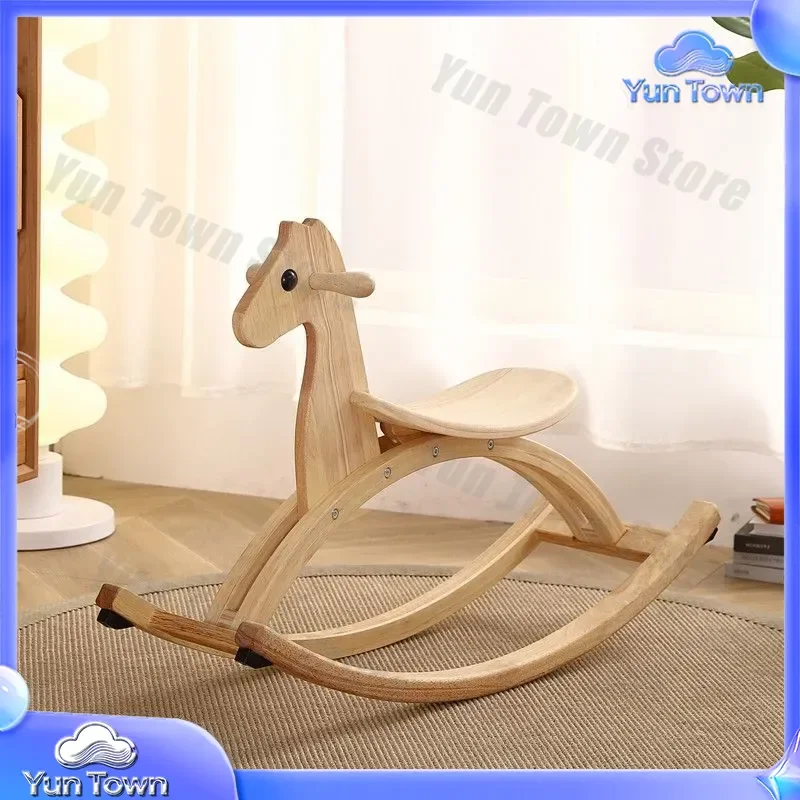 for Kids Solid Wood Rocking Horse Multi Functional Anti Drop Wooden Toy Baby First Birthday Gift for Toddlers Nursery Decor