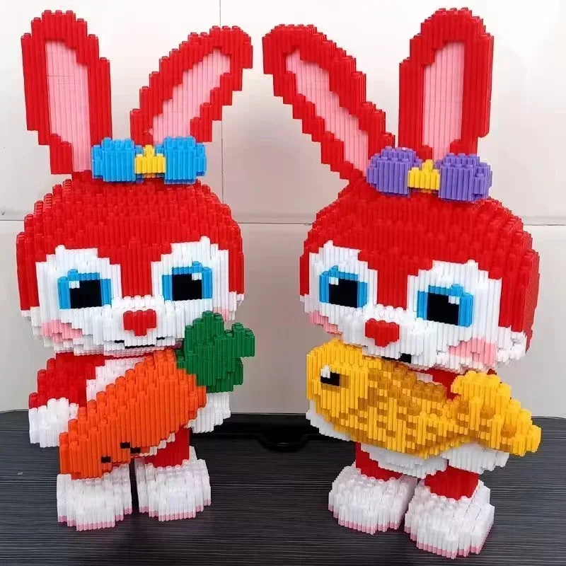 38cm Kawaii Cartoon Bow Carrot Rabbit Puzzle Building Block Micro Toy for Boys and Girls Birthday Gift Mascot Ornament