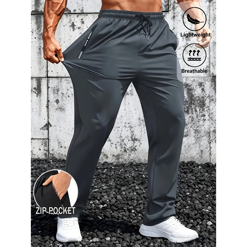 Summer Men's Ice Silk Pants Men's Gym Sports Pants Ice Sensitive Fabric Men'S Breathable Quick Drying Pants Outdoor Hiking Pants