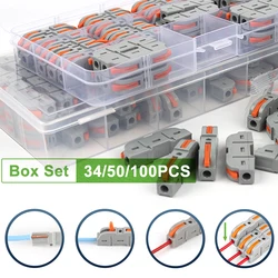 34/50/100pcs Boxed Lever Wire Connector For 28-12 AWG 1 to 1 Quick Wire Connector Compact Splice Insulated Terminal Connectors