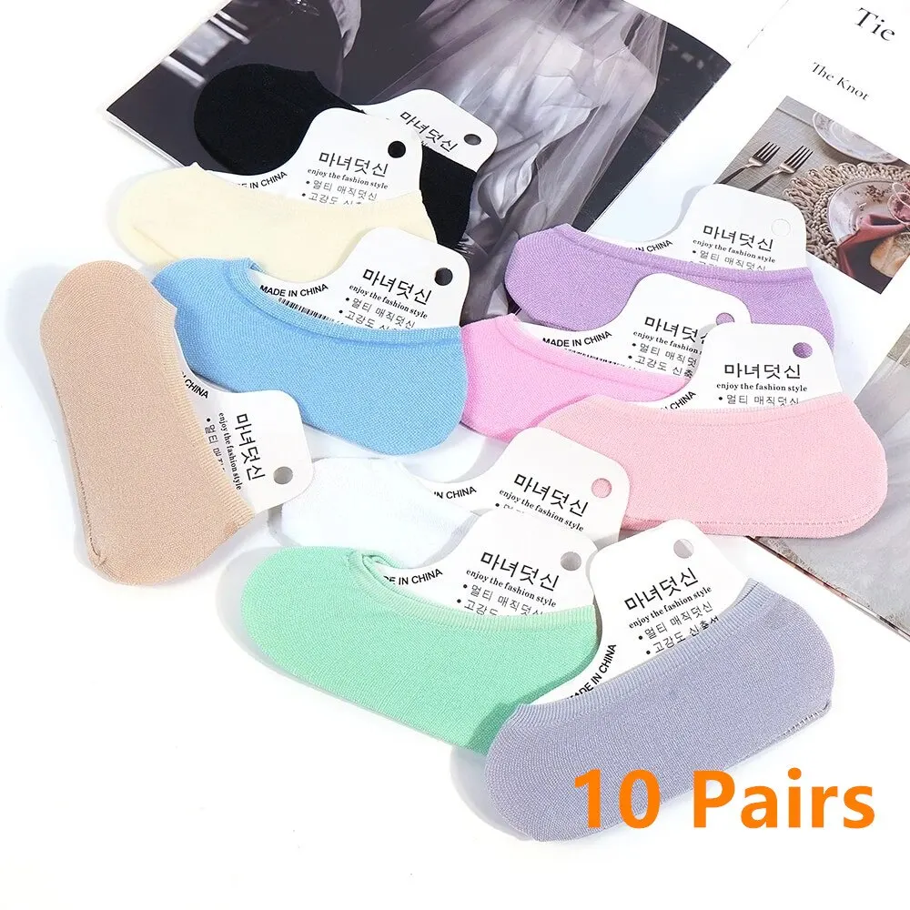 10 Pairs Candy Colors High Quality Matching Casual Socks Lightweight No Feeling Women Boat Socks