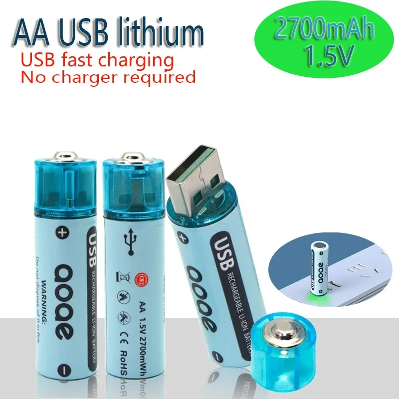 2700mWh 1.5v AA rechargeable battery USB lithium battery for Remote Control Mouse Small Fan Electric Toy pilas 1 5v recargables