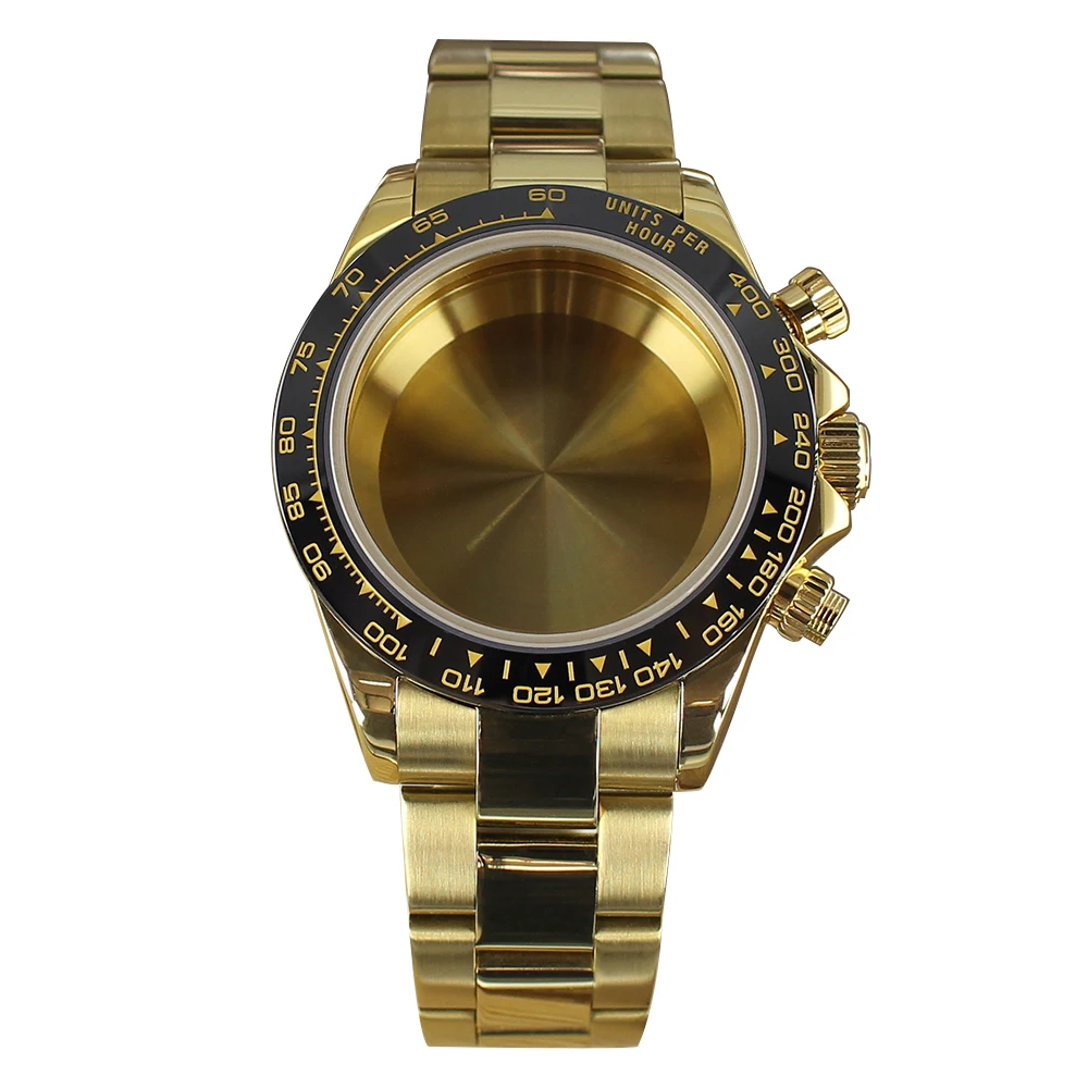 39mm VK63 Watch Case strap Gold Watch Accessories Stainless Steel Sapphire Glas Waterproof For VK63A Quartz Movement For Daytona - Image 2