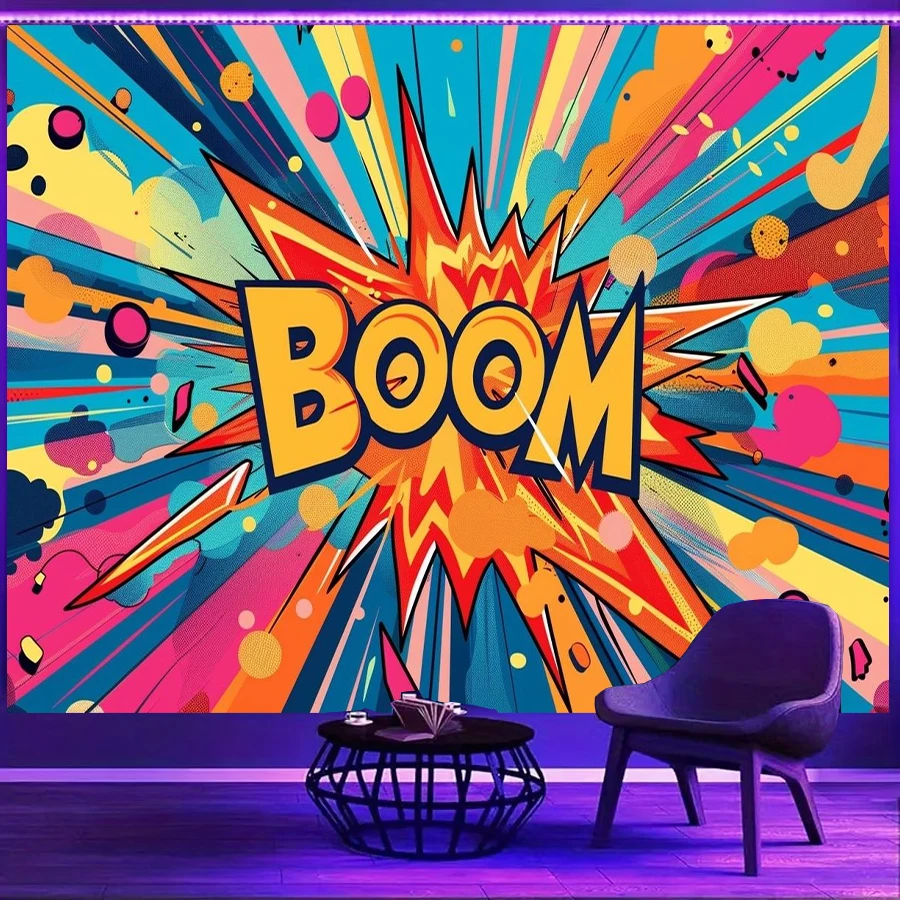 1PC Boom Comic Explosion Art Print Backdrop Banner, Bedroom Living Room Photo Background, Polyester, Home Decor, Wall Art