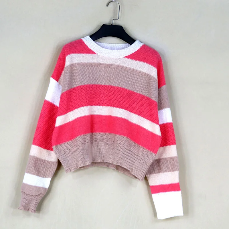 

Loose Women's Knitted Long Sve round Ne Sweater Autumn Winter Striped Lazy Base irt Commute Sle Polyester Blend
