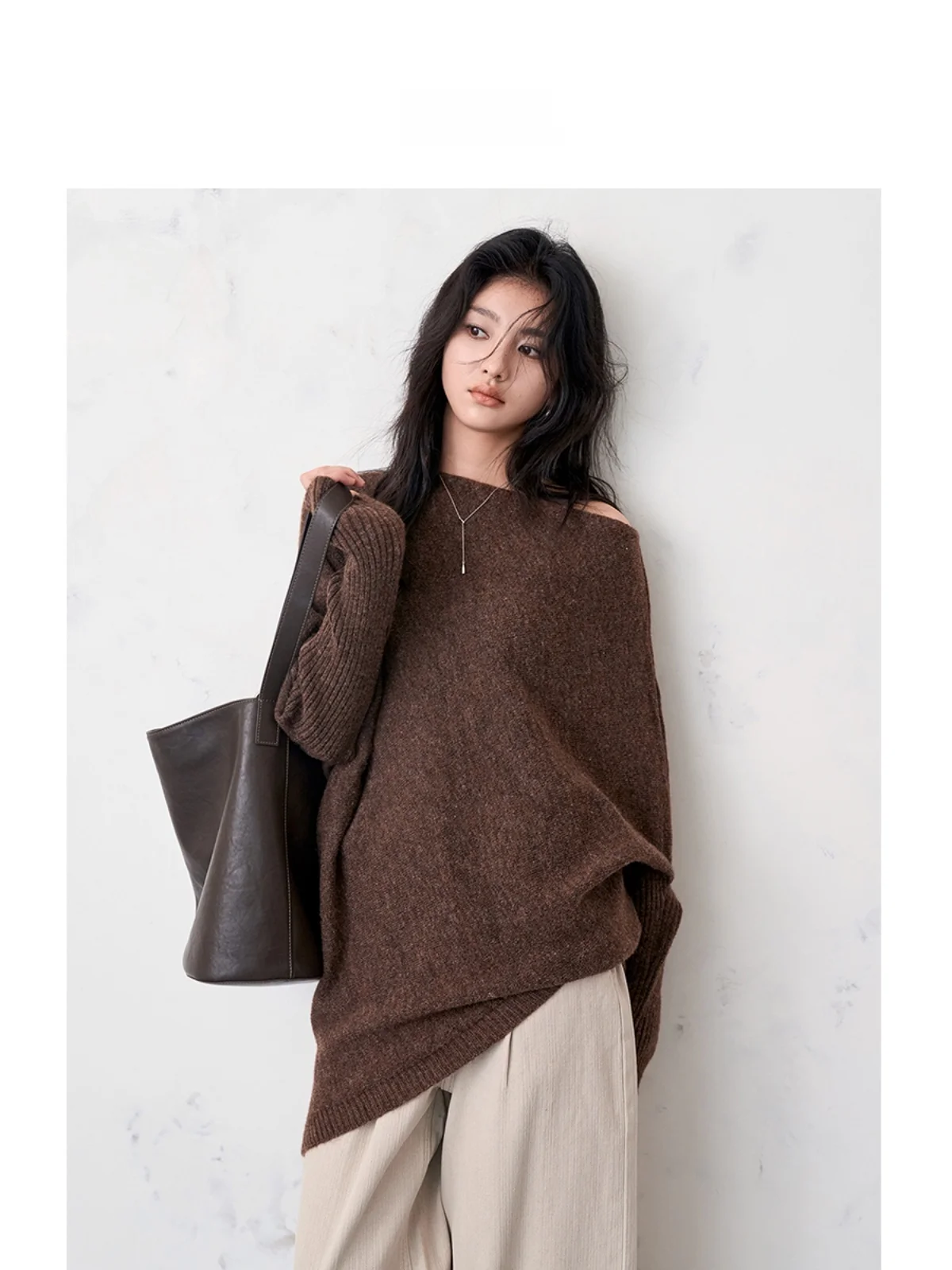 

Soft Woolen Sweatirt Casual One-oulder Batwing Sve Comfortable Knittedwear for Women Autumn Winter Season Long Sve