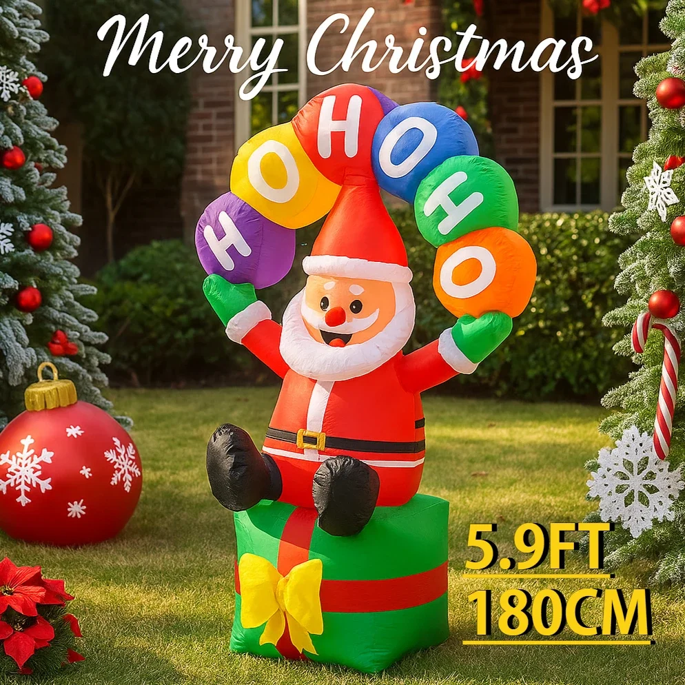 

5,91 фута Рождественская серия Праздничная надувная модель Санта-Клауса Подарочная коробка Рождественский двор Газон Декор для вечеринки Светодиодные товары для дома Орнамент Подарок