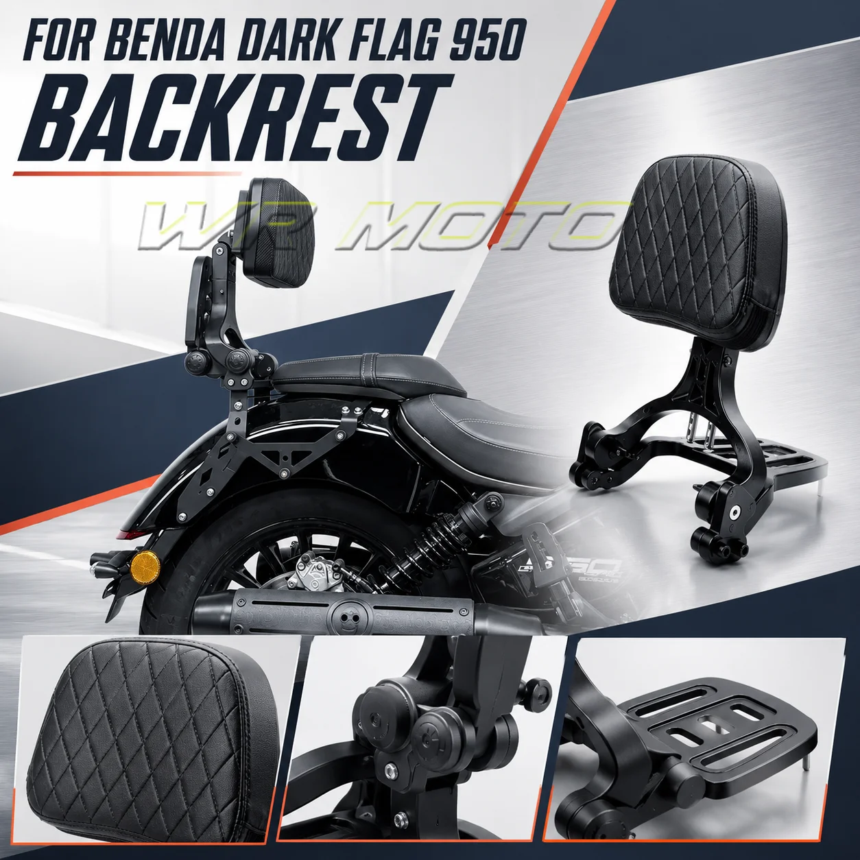 Aluminum Frame Foldable Passenger Backrest With Luggage Rack High Elastic Sponge Cushion For BENDA Dark Flag 950