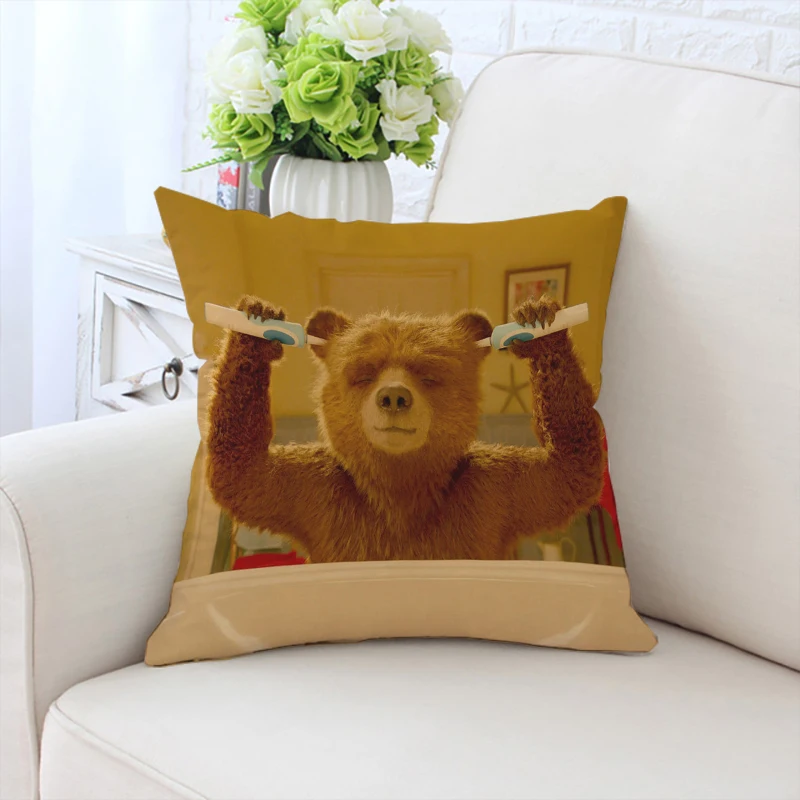 45x45cm Cute Pillow Cover P-Paddington Bear Double sided Printed Customized Sofa Cushion Cover Headrest Chair Waist Cushion