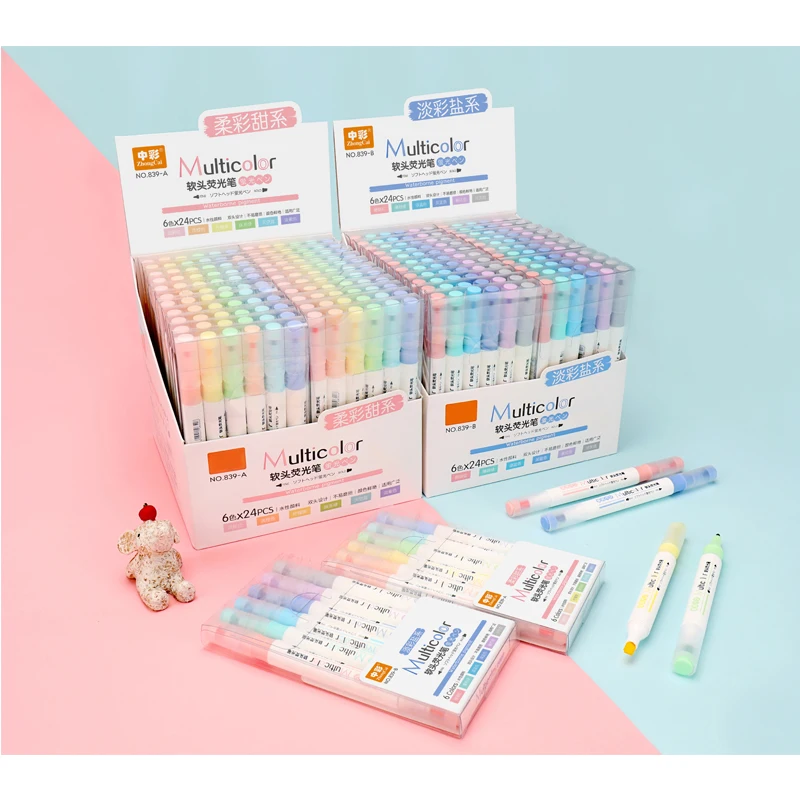 6pcs/Box Soft Head Double Head Fluorescent Pen Colorful Art Mark Painting Pen Colorful Highlighters School