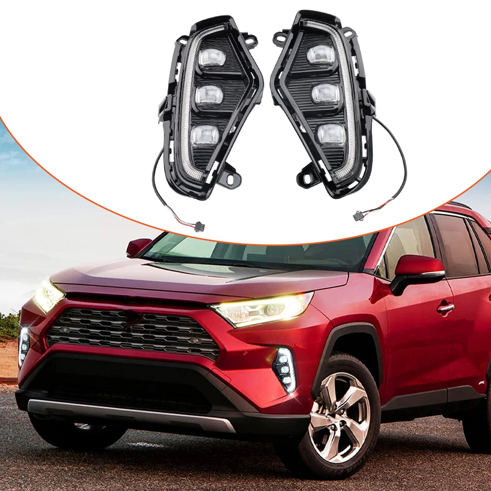 

Pair left right Daytime Running Turn Signal Lights LED Car Front Bumper Fog Light For Toyota RAV4 2019 2020 2021 2022 2023 2024