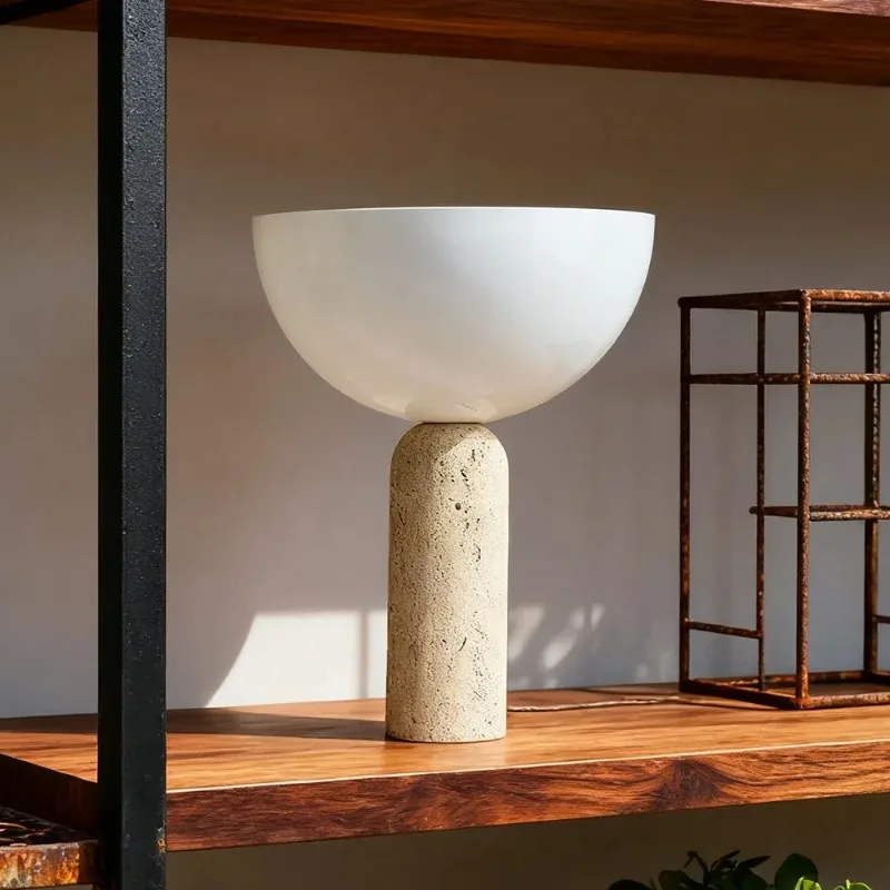Natural Travertine Desk Lamp Retro LED Table Lamps Living Room Desktop Bedroom Bedside Lighting Light