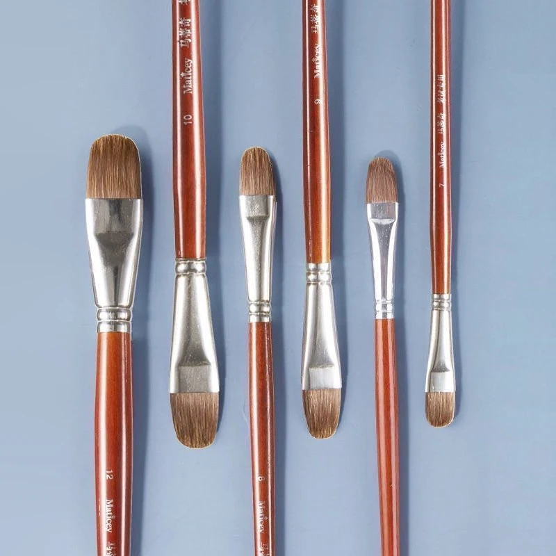 【F2-MAX111】12-teiliges Hochwertiges Wieselhaar-Ölmalpinsel-Set - Haselnussförmige Reihenpinsel mit Langem Birkenholzgriff für Acrylmalerei und Kunstbedarf – Detail 5