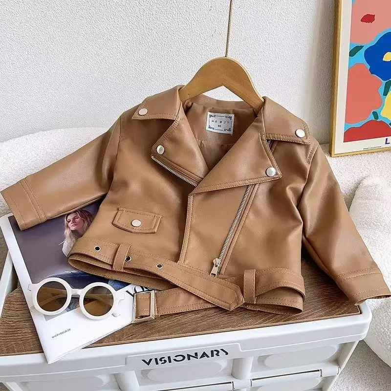 

Spring New Girls Leather Jackets For 2-8 Years Children Classics Fly Coats Kids Clothing Baby Boys Fashion Pu Outerwear