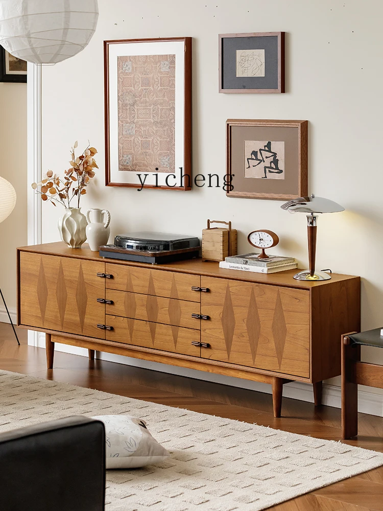 

LX Solid Wood Veneer retro Minimalist Bedroom TV Cabinet