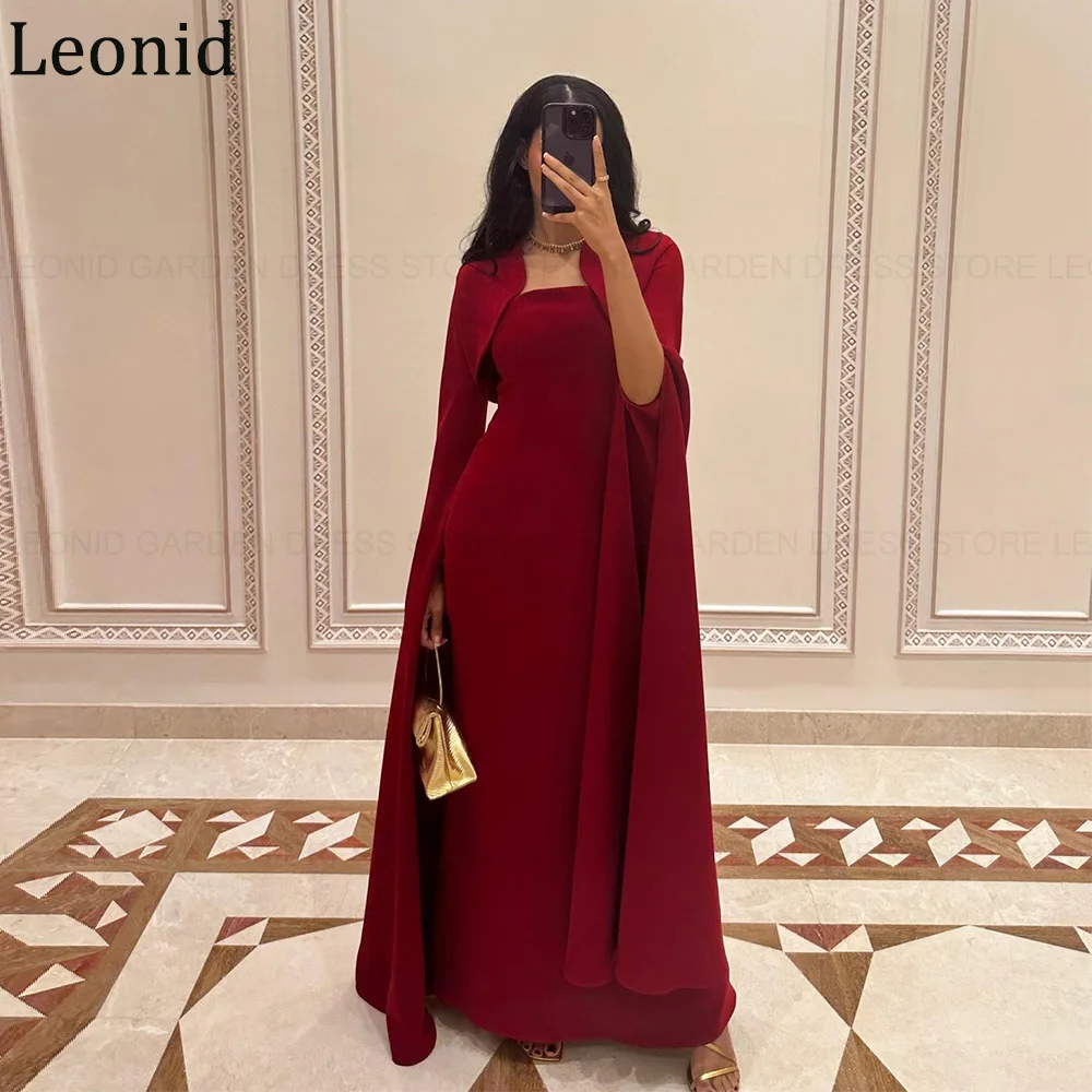 LEONID 2 Piece Elegant Formal Occasion Dresses 2024 with Jacket Sheath Red Party Dress Long Sleeve Ankle-Length Evening Gowns