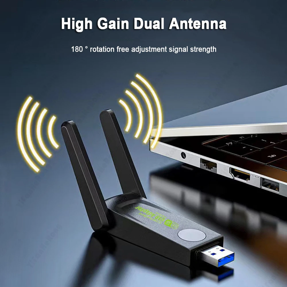 Free Drive 1300Mbps adattatore Wifi scheda di rete Dual Band 2.4/5GHz con doppia Antenna Wifi 5 USB 3.0 ricevitore Dongle wi-fi