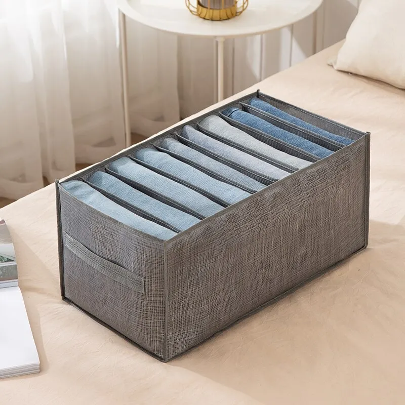 1Pc Grey 9 Grid Storage Box Non Woven Durable Washable Space Saving Layered Arrangement Pants Clothes Underwear Wardrobe Storage