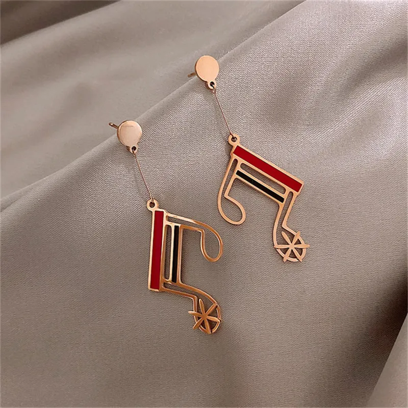 Korean Music Earrings Musical Note Long Dangle Earrings For Women Classic Red Black Streamline Geometric Ear Jewelry Gifts