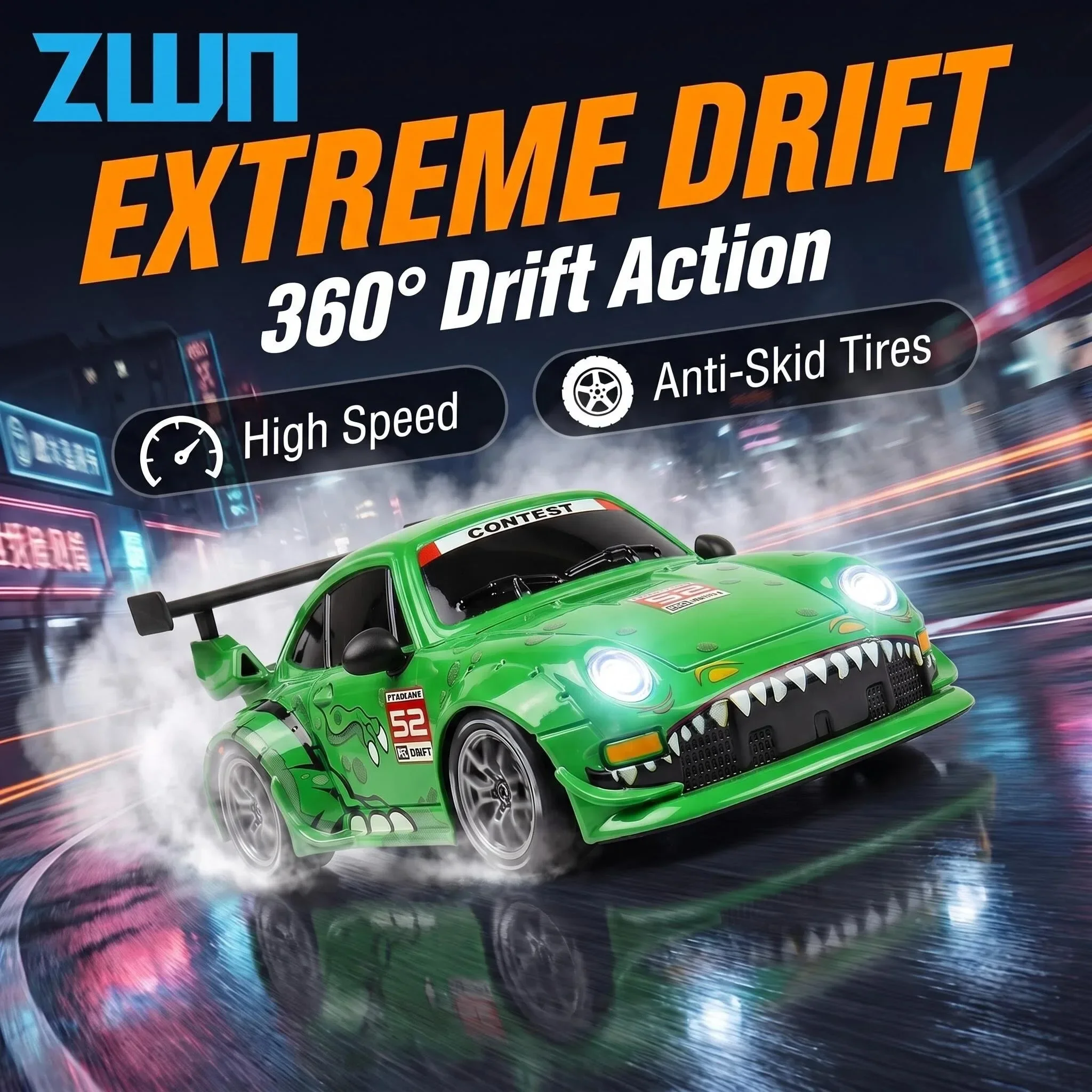 ZWN 1:24 RC Car 2.4G High Speed Drift 4WD Remote Control Car With Led Light Radio Controlled GTR Racing Model For Boy Toy Gift
