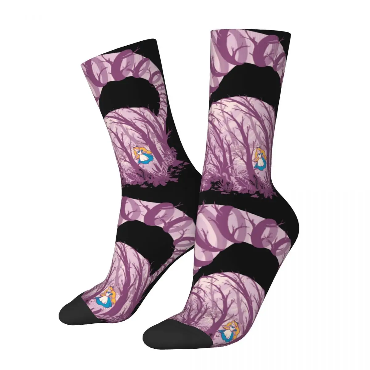 Autumn Winter Funny Women Men Alice In Wonderland Cheshire Cat Inside Wonderland Socks Breathable Soccer Socks