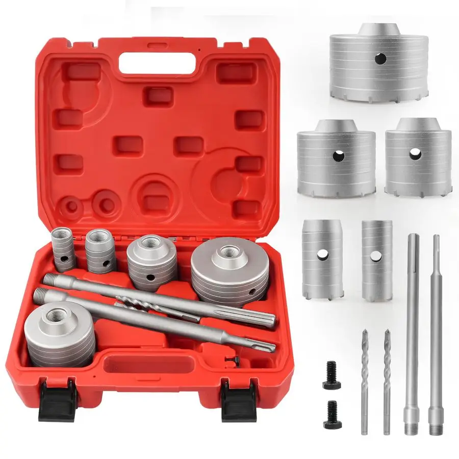 

9PCS Concrete Hole Saw Kit, Masonry Hole Saw 30 40 65 80 100 MM with 2 Drill Bits and SDS Plus amp Max Shank, Hole Saw Set for C