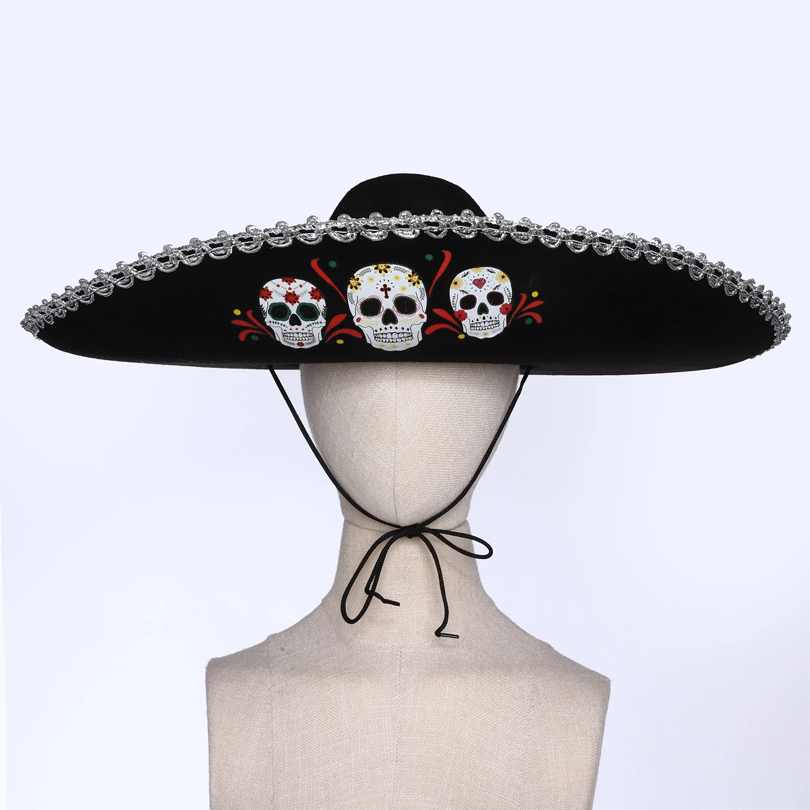 Mexikanischer Hut, klassischer Hut mit breiter Krempe, Totenkopf-Muster, Metallgeflecht, Partyhut für Erwachsene, Jungen, Halloween, Karneval, Cosplay-Zubehör