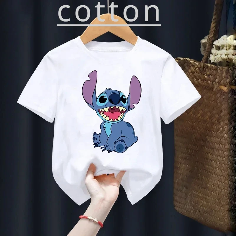 Disney Lilo Stitch Children Cotton T-Shirt Kawaii Anime Cartoons Casual Baby Clothes Tee Shirt Kid Girl Boy Fashion Y2K Top