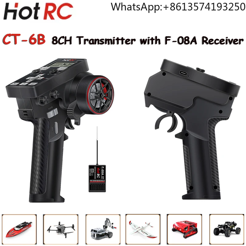 

HOTRC CT-6B 8CH Transmitter Remote Controller 2.4Ghz Radio CT6B with F-08A Receiver For RC Model Cars Boats Aircraft Quadcopter