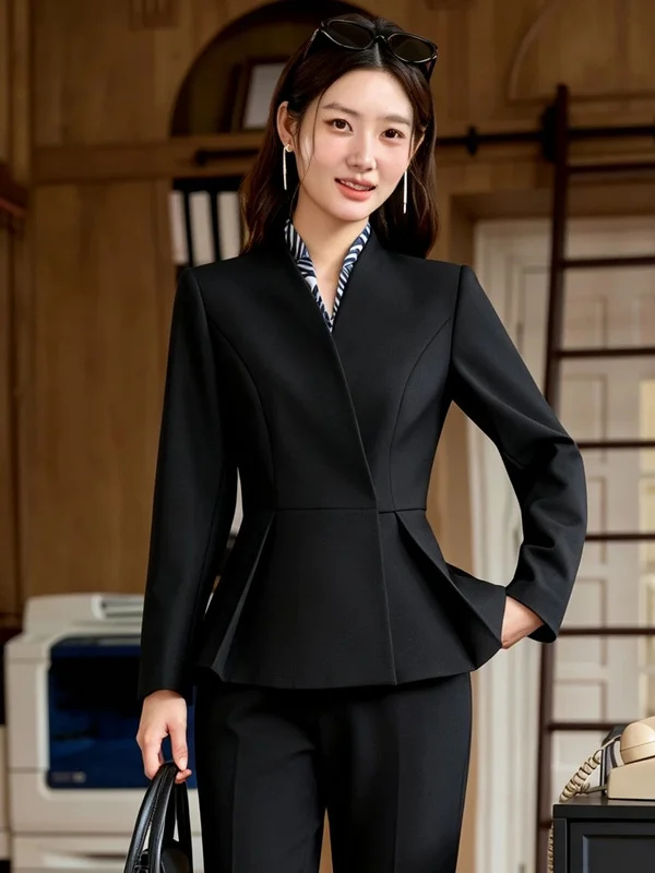Professional Women's Slim Fit V-Neck Suit Jacket Front Desk Workwear Ensemble Autumn Winter New Arrival High End Feel