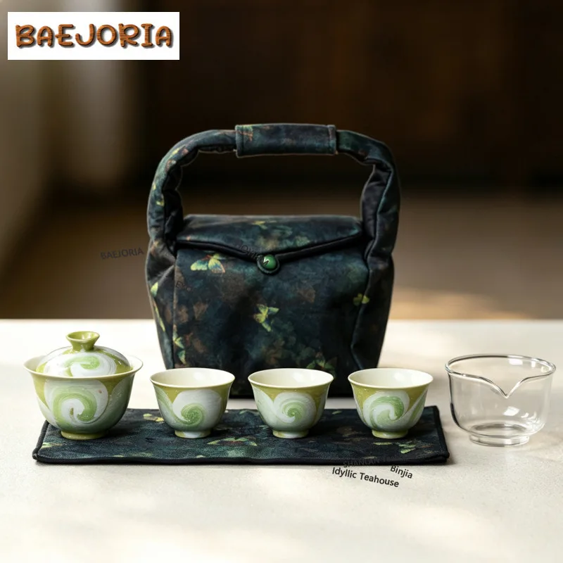 BAEJORIA Hand-painted Oil Painting Style Green Starry Sky Tea Set Complete Set Zen Tea Ceremony Set Teapot And Tea Cup Set Gift