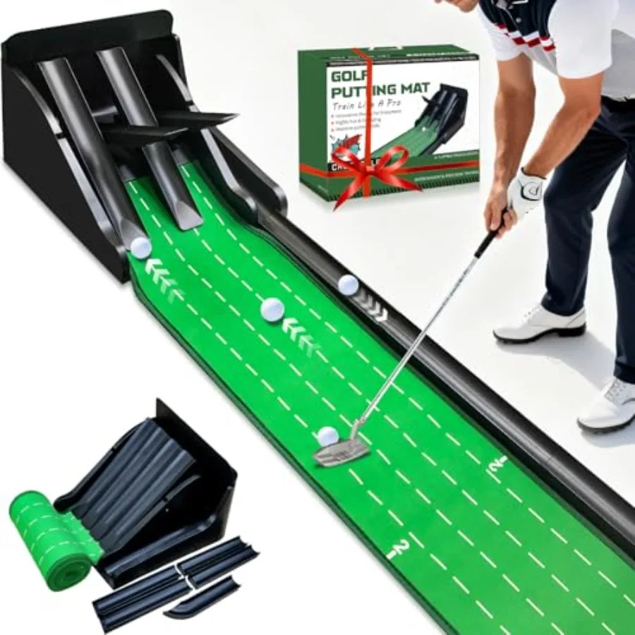 

Golf Putting Mat, Automatic Ball Return with 4 Unique Flipping Tracks and 2-Player Mode, Professional Non-Slip Practice Putting