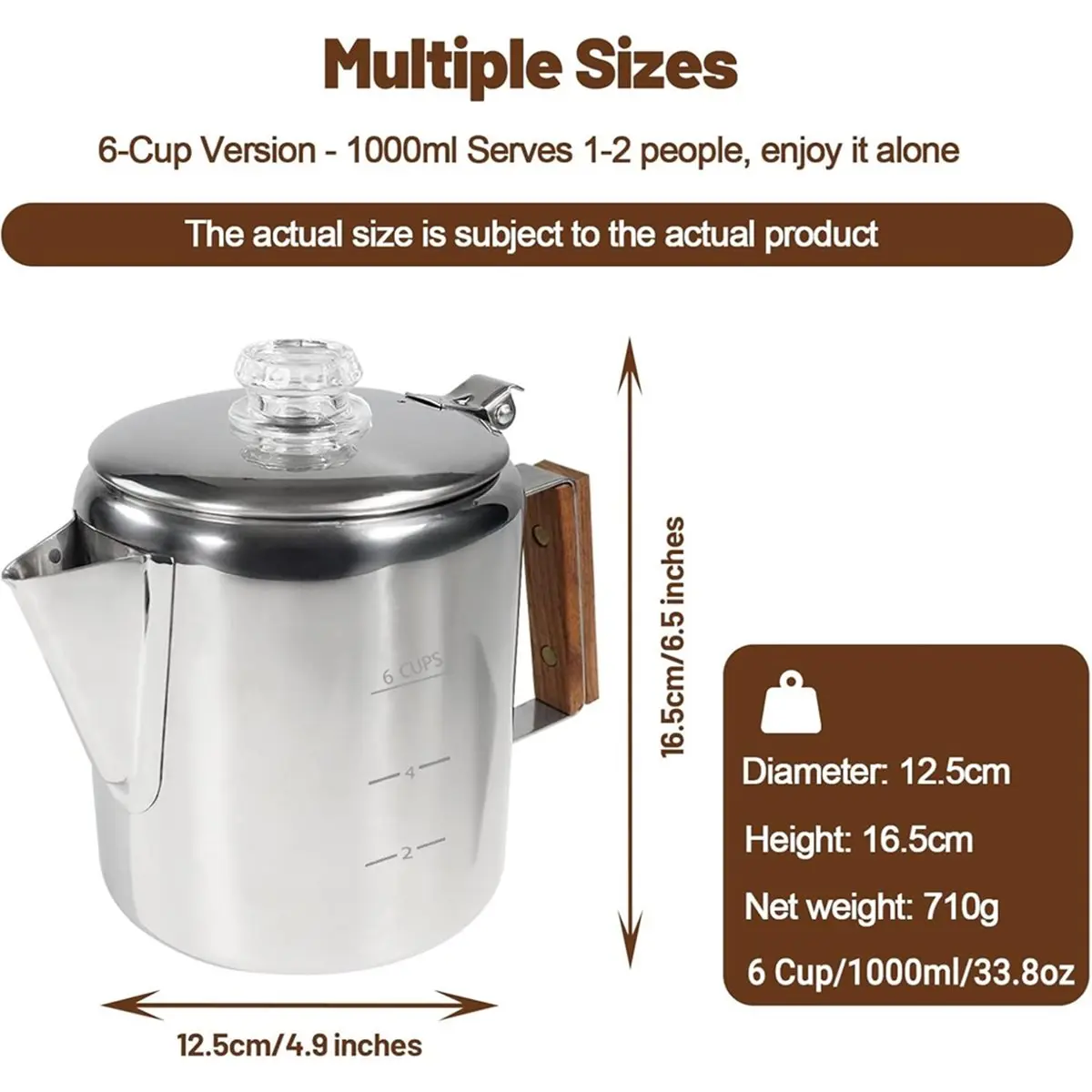 6カップパーコレーター 304ステンレス鋼コーヒーポット コーヒーメーカー ハンドル付き ストーブトップモカ 家庭用およびキャンプ用 1000ml