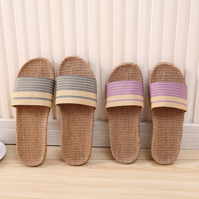 Bamboo Woven Slippers Men Home Floor Indoor Linen Slippers Women Spring Summer Straw Mat Rattan Grass Indoor Sandal