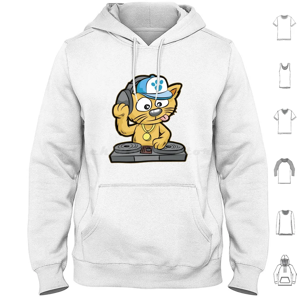 Dj Cat Cat Turntable Music Mc Comic Hoodie cotton Long Sleeve Dj Cat Turntable Music Mc Comic Headphones Cartoon