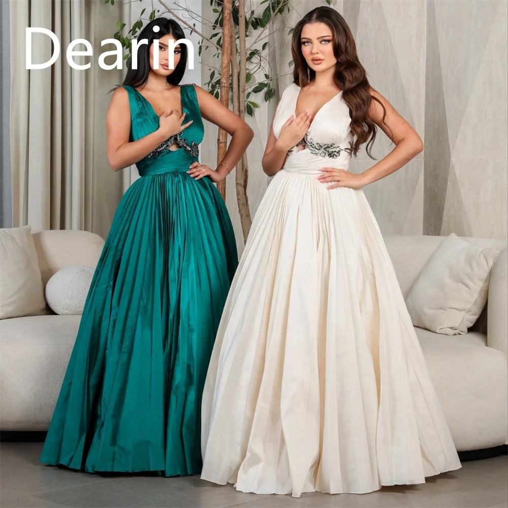 

Customized Formal Gown Evening Women Dearin V-neck A-line Floor Length Skirts Draped Bespoke Occasion Dresses Prom Dress
