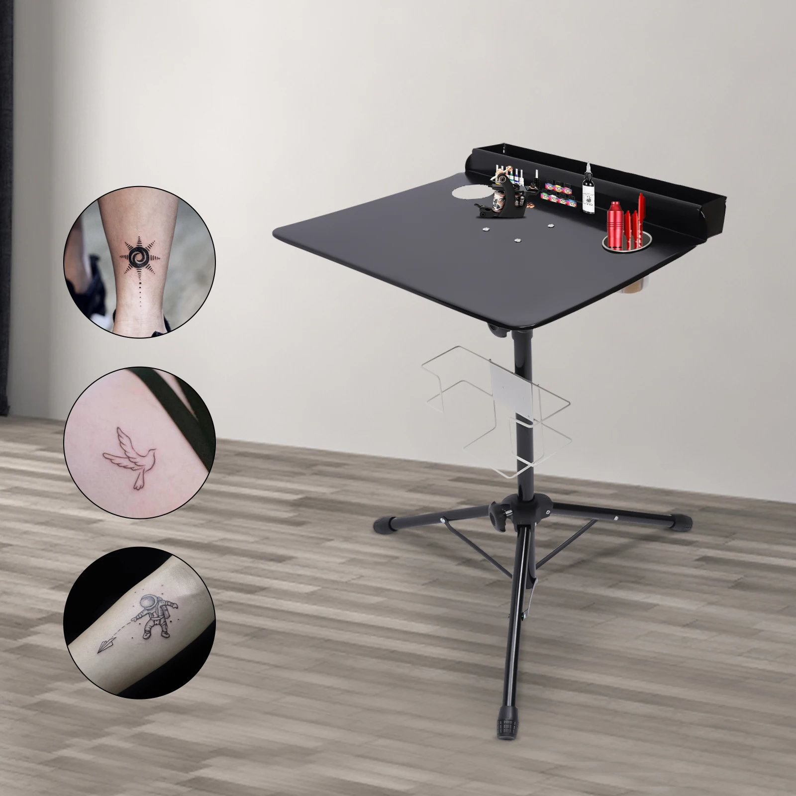 Height Adjustable Large Mobile Tattoo Workstation Stand Salon Beauty Desk Table