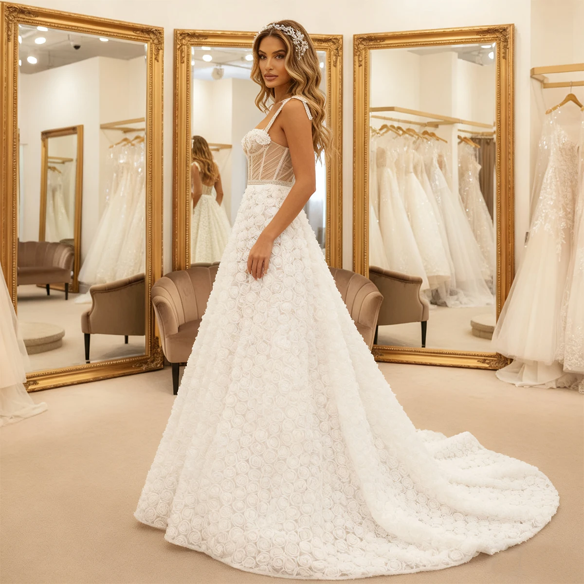 Eenvoudige bloem lieverd tule baljurk trouwjurken voor bruid lang een lijn gezwollen bruidsjurk voor bruid vestidos novia