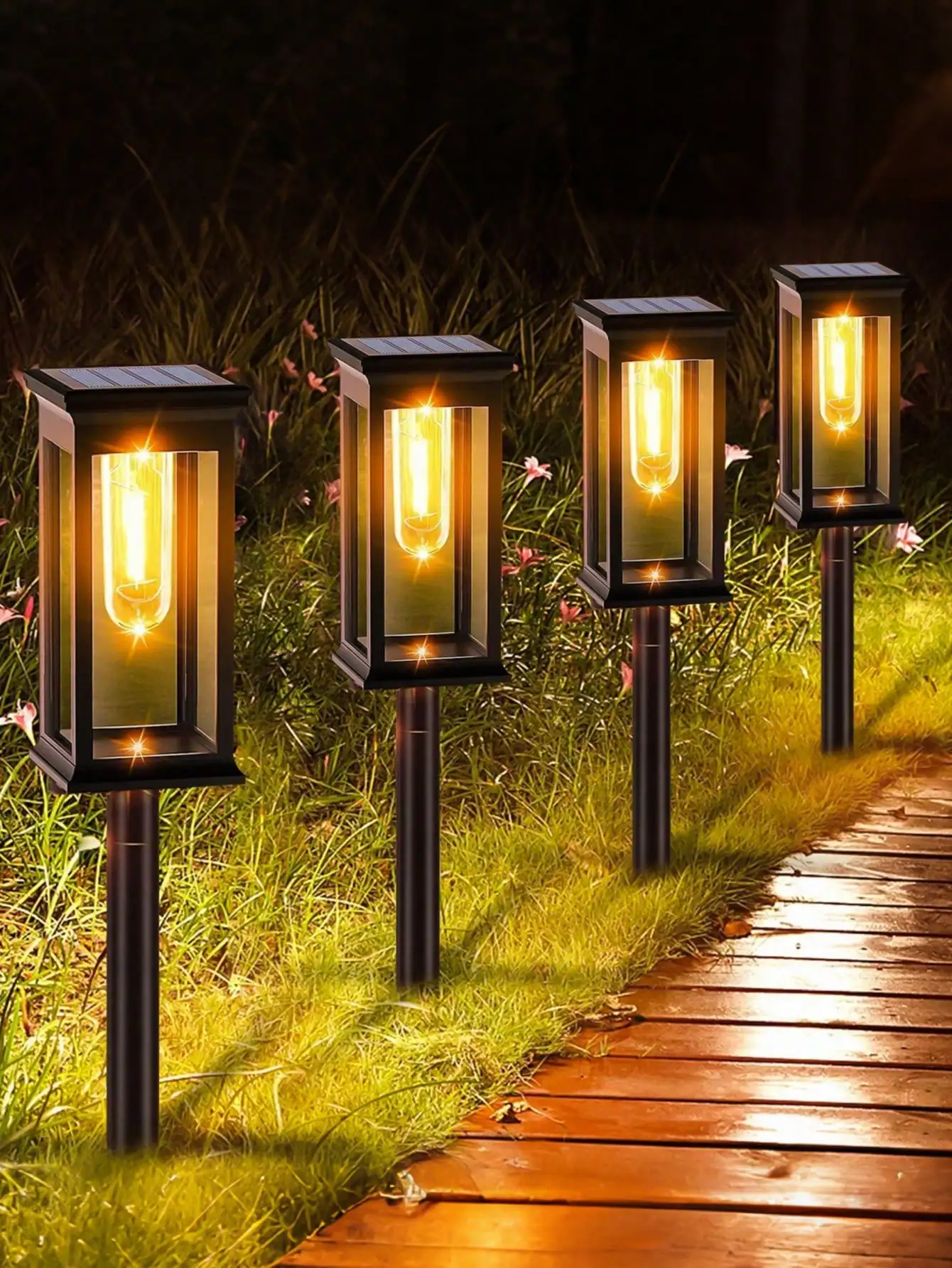 Solar-Powered Retro Iron Lantern Hanging Metal Mesh LED Lamp for Outdoor Garden Yard Decor