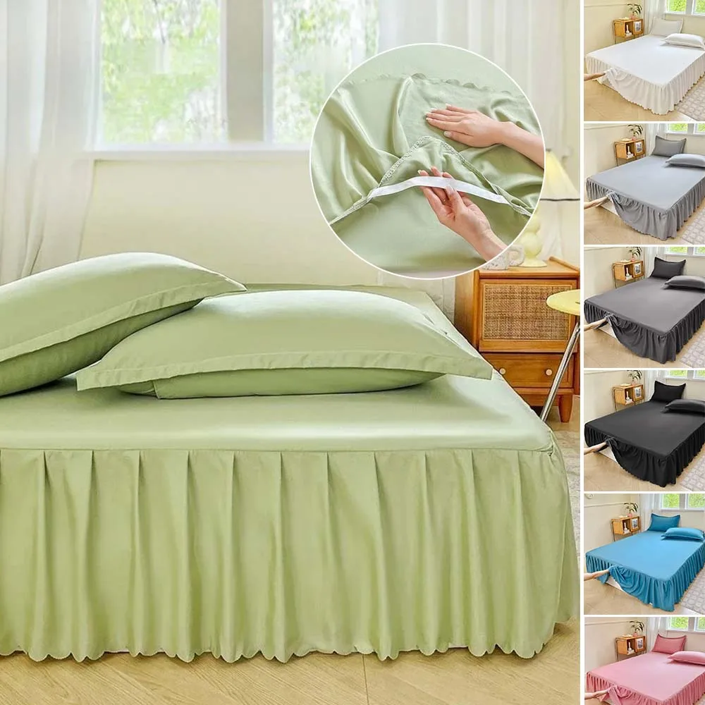 

Ruffle Bedspread Covers with Skirt Bed Skirts Solid Color Euro Bed Linen Smooth Twin Full Queen King Size Bed Sheet Jupe De Lit