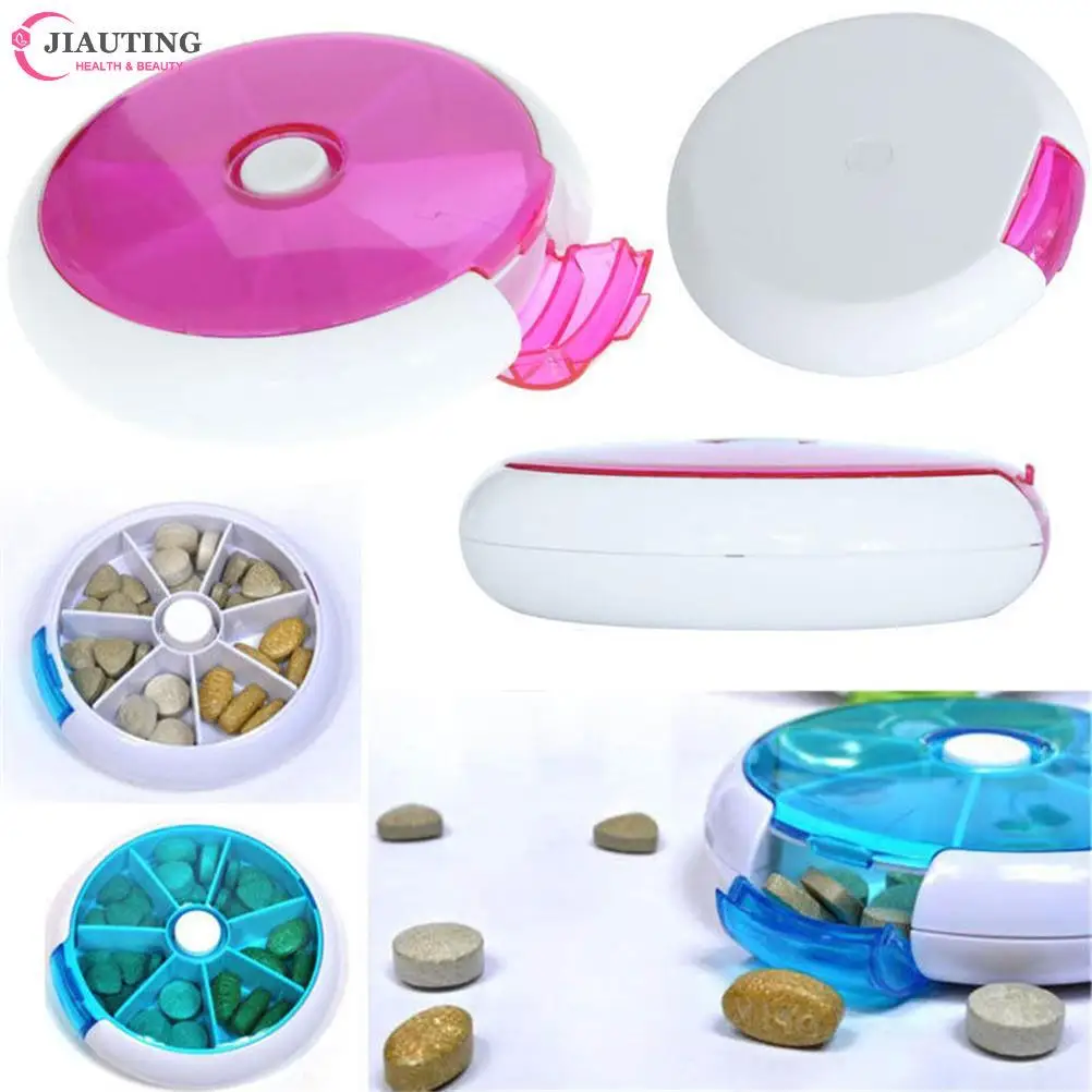 Protable Round 7 Day Weekly Rotating Pill Box Travel Pill Case Splitter Pill Organizer Medicine Box Pill Cutter Tablet Container