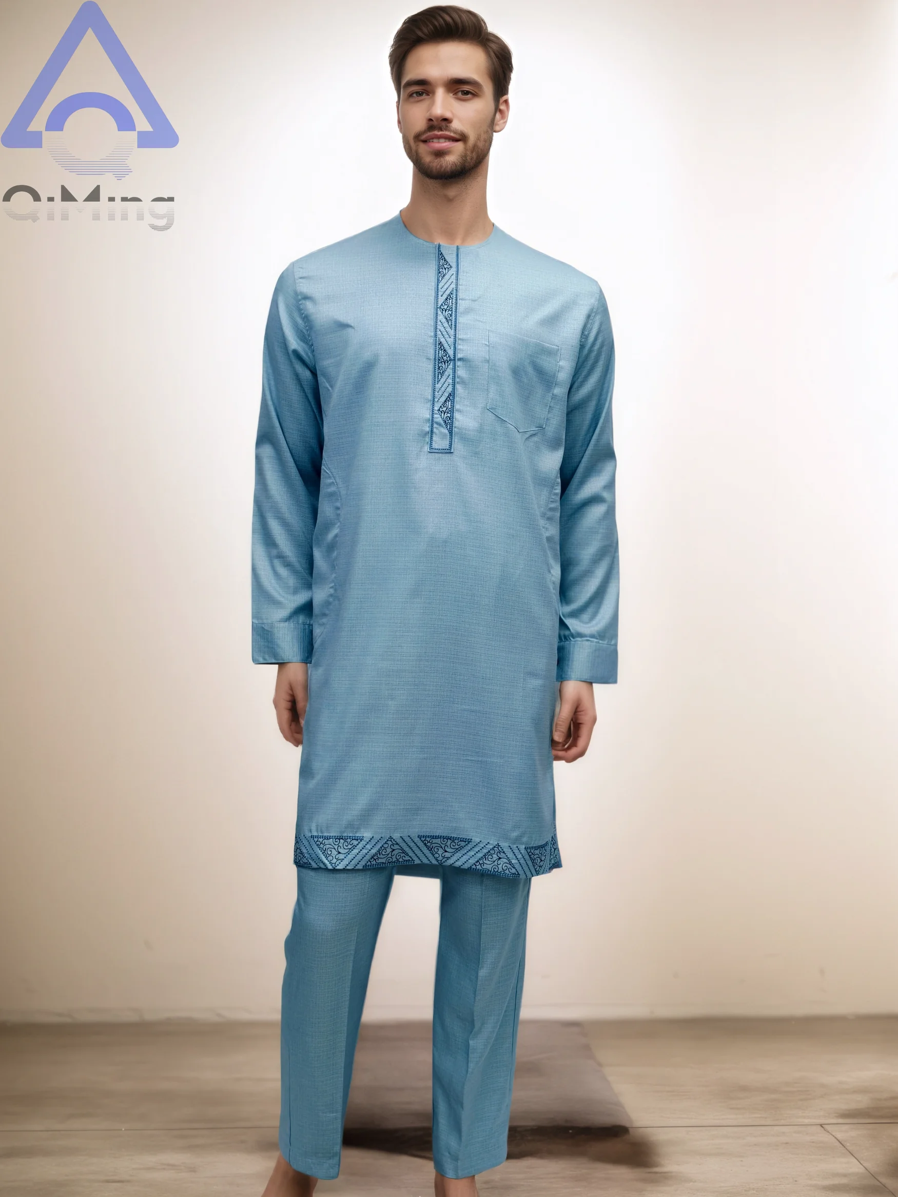 Muslim Islamic Men's 2 Pieces Wedding Punjabi Outfit 80% Cotton Embroidery Winter Arabic Morocco Dresses African Boubou Pants