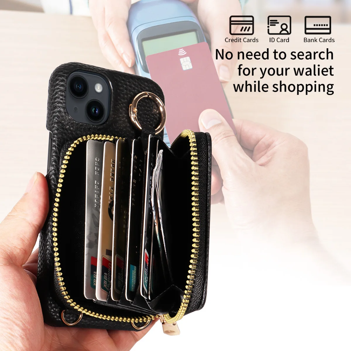 Zipper Wallet Crossbody Phone Case For iPhone 15 14 13 12 Mini 11 Pro Max XS XR X 7 8 Plus SE 2020 2022 Card Faux Leather Cover