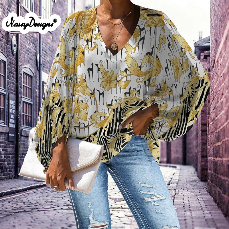 

Noisydesigns White Blouses Fashion Woman 2022 Luxury 3D Floral Greyhound Dogs Stripe Pattern 4XL 2XL Mujer Verano Droshipping