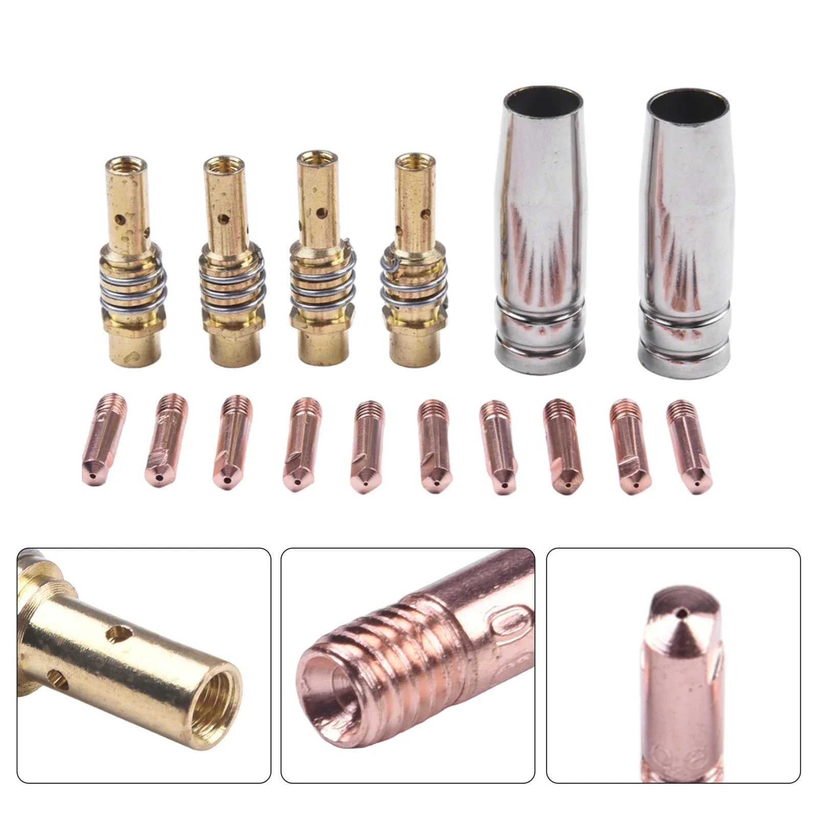 16pcs Mig Contact Tip Consumables 16PC MIG Welding MB15 15AK Contact Tip 0.6-1.2mm Conductive Tips Protective Nozzles Tip Holder