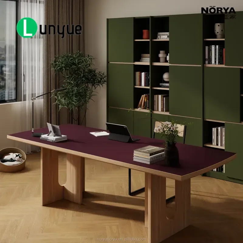 Modern Luxury Nano Surface Dining Table Scratch Resistant Red Top White Oak Base Rectangular For Hotel Entrance Durable