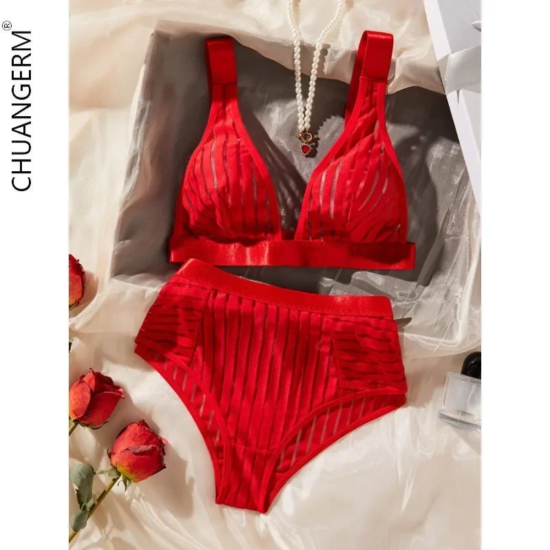 

CHUANGERM Female Hot Underwear Stripe Sexy Outfits Lingerie Color Matching Onlyfans Panties Valentine's Day Vest Two Piece Set